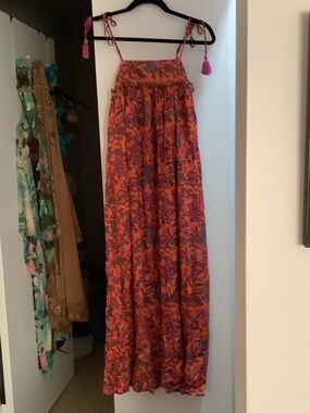 CELINA MOON Orange and Purple Floral Maxi Dress